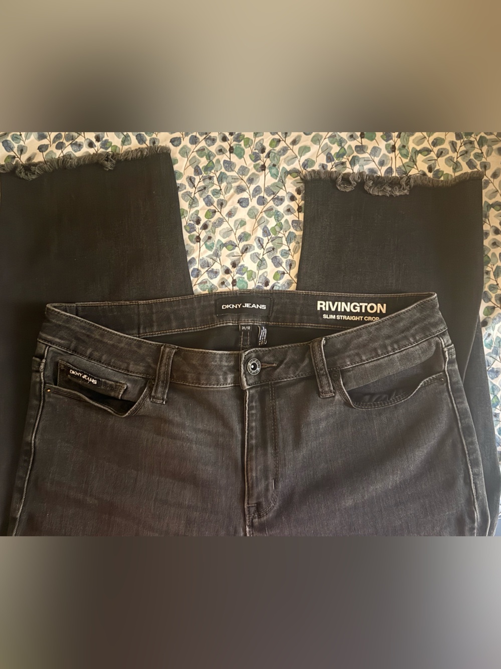 DKNY Rivington Slim Straight Crop Black Jeans High Rise